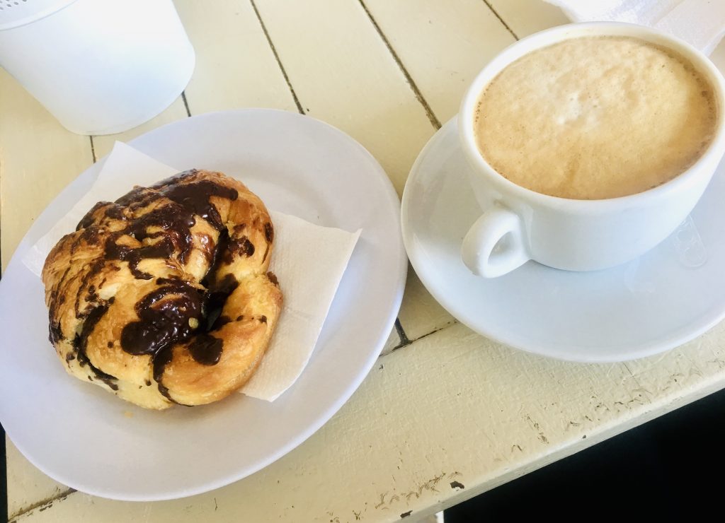 chocolate croissant and a latte
