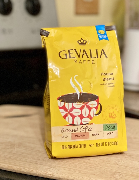 Gevalia Decaf coffee in yellow packaging