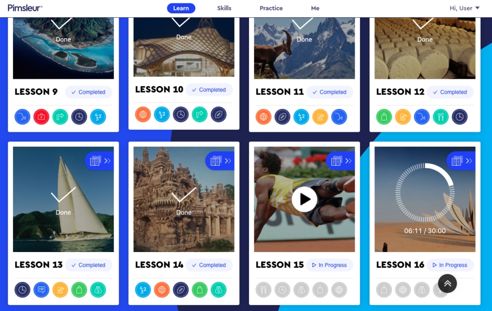 screenshot of Pimsleur Language Learning Platform