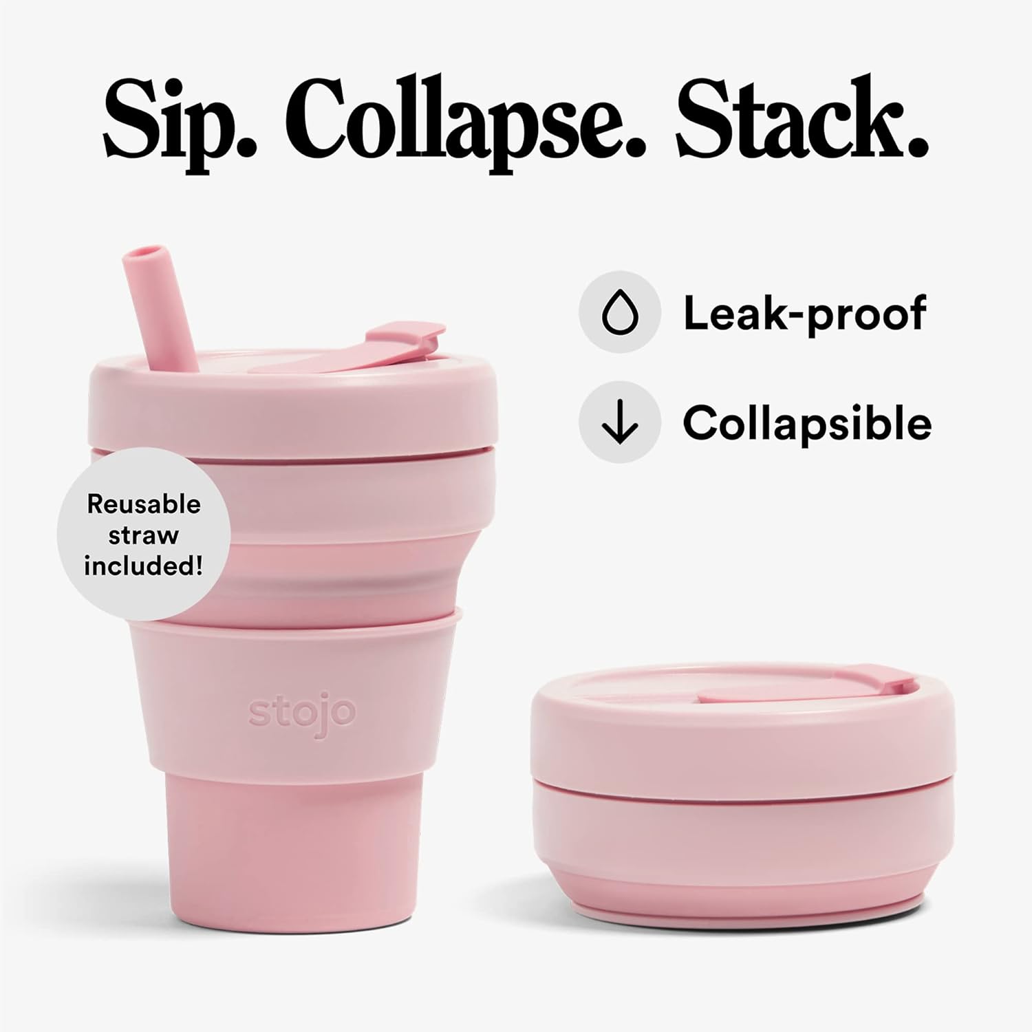 light pink collapsible travel cup by Stojo