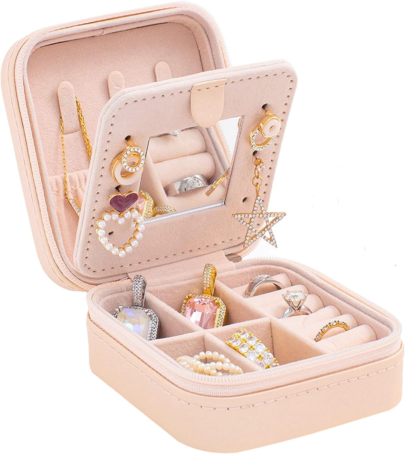 small light pink travel jewelry case